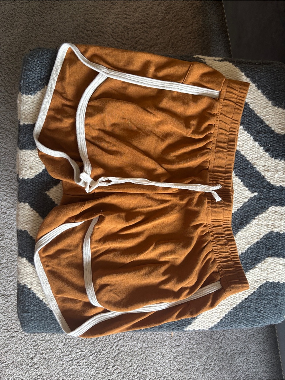 Women’s bamboo Athletic Retro-Style Shorts in Rust with White Trim